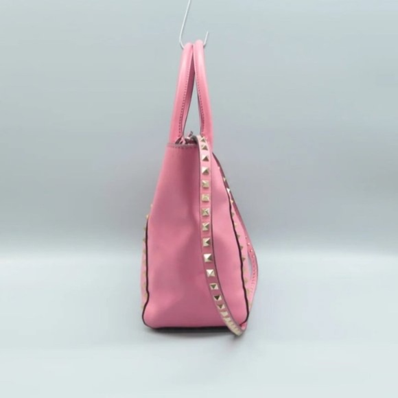 100% Authentic VALENTINO GARAVANI Rockstud Pink Leather Satchel Bag - Picture 4 of 12